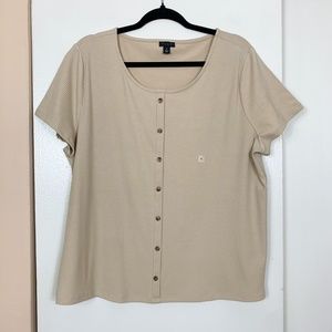 Ann Taylor Factory Beige Button Up Short Sleeve Blouse